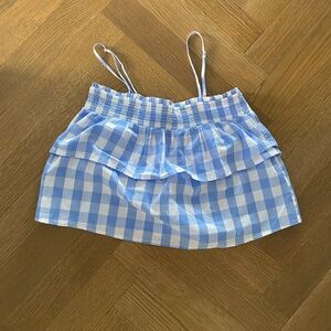 Blue Gingham Ruffle Tank Top
